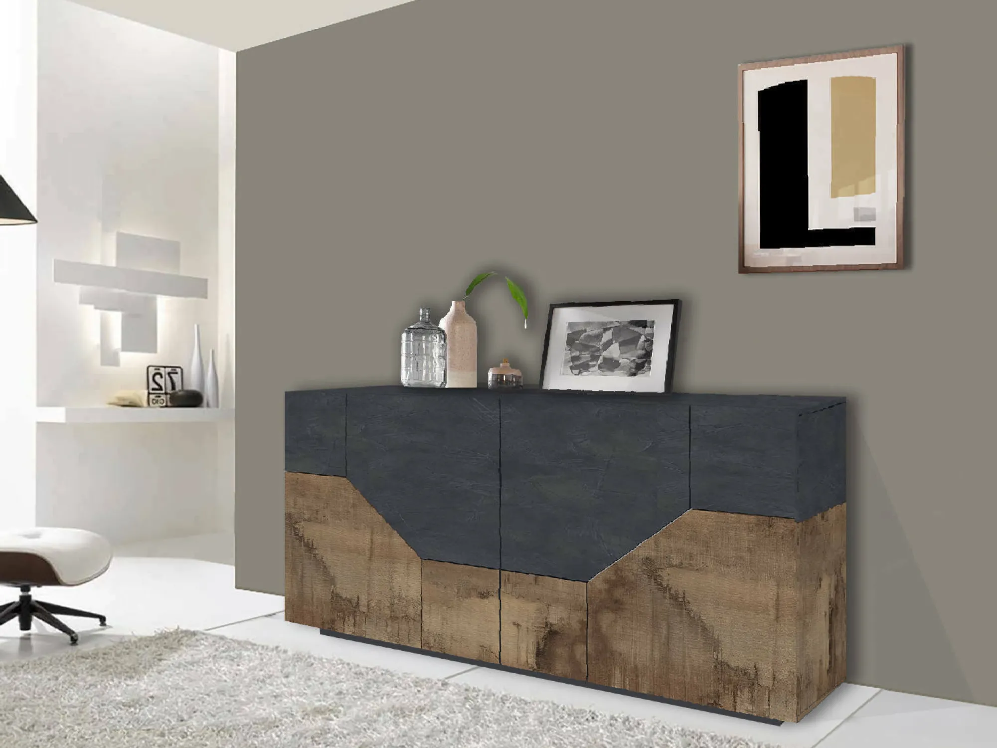 Credenza Ania, cm 200x43h86, Ardesia e Acero<Dmora Store
