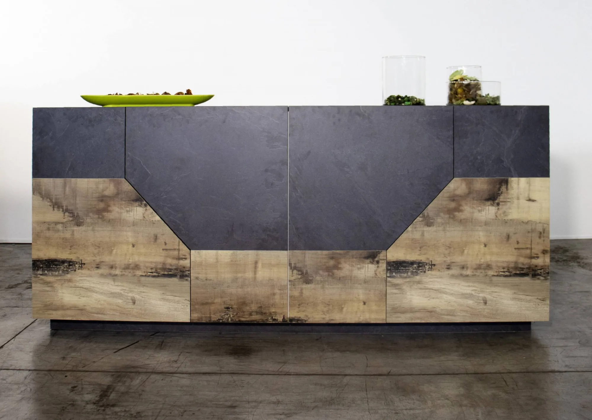 Credenza Ania, cm 200x43h86, Ardesia e Acero<Dmora Store