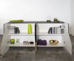 Credenza Ania, cm 200x43h86, Ardesia e Acero<Dmora Store