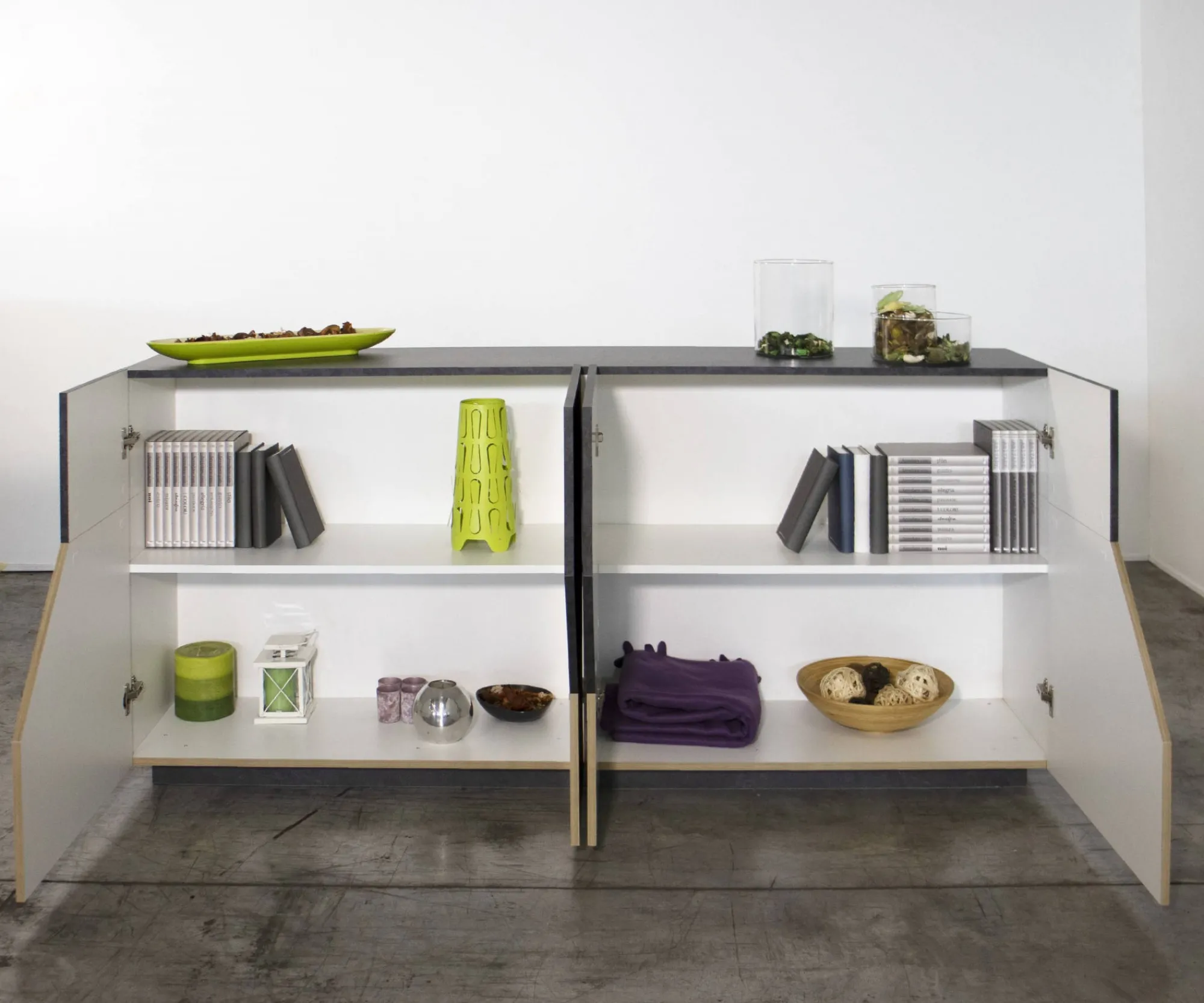 Credenza Ania, cm 200x43h86, Ardesia e Acero<Dmora Store