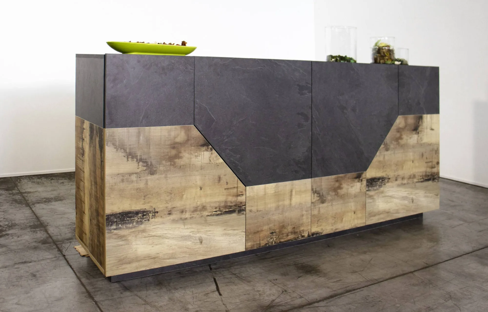 Credenza Ania, cm 200x43h86, Ardesia e Acero<Dmora Store