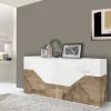 Credenza Ania, cm 200x43h86, Bianco lucido e Acero<Dmora Discount
