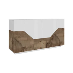 Credenza Ania, cm 200x43h86, Bianco lucido e Acero<Dmora Discount