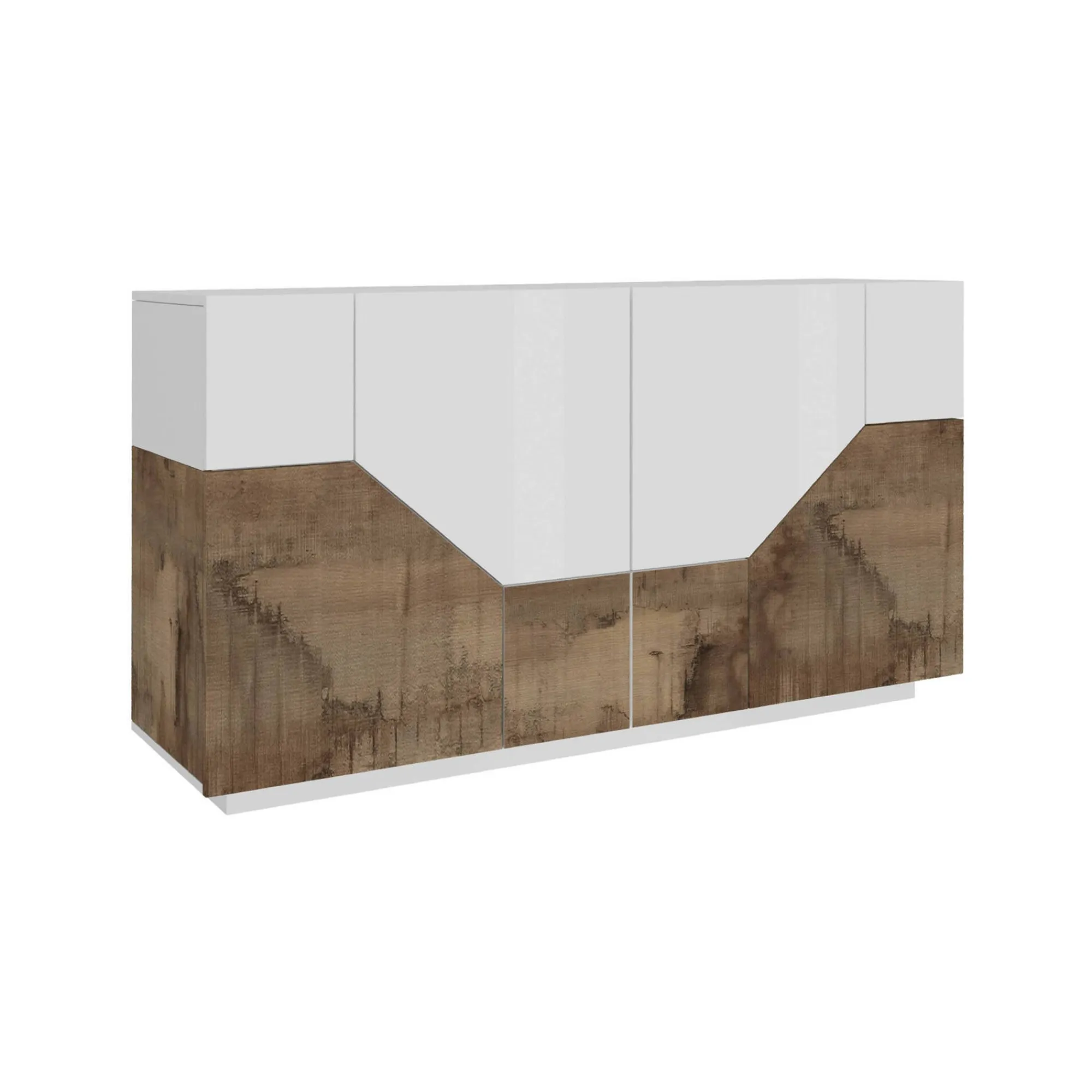 Credenza Ania, cm 200x43h86, Bianco lucido e Acero<Dmora Discount