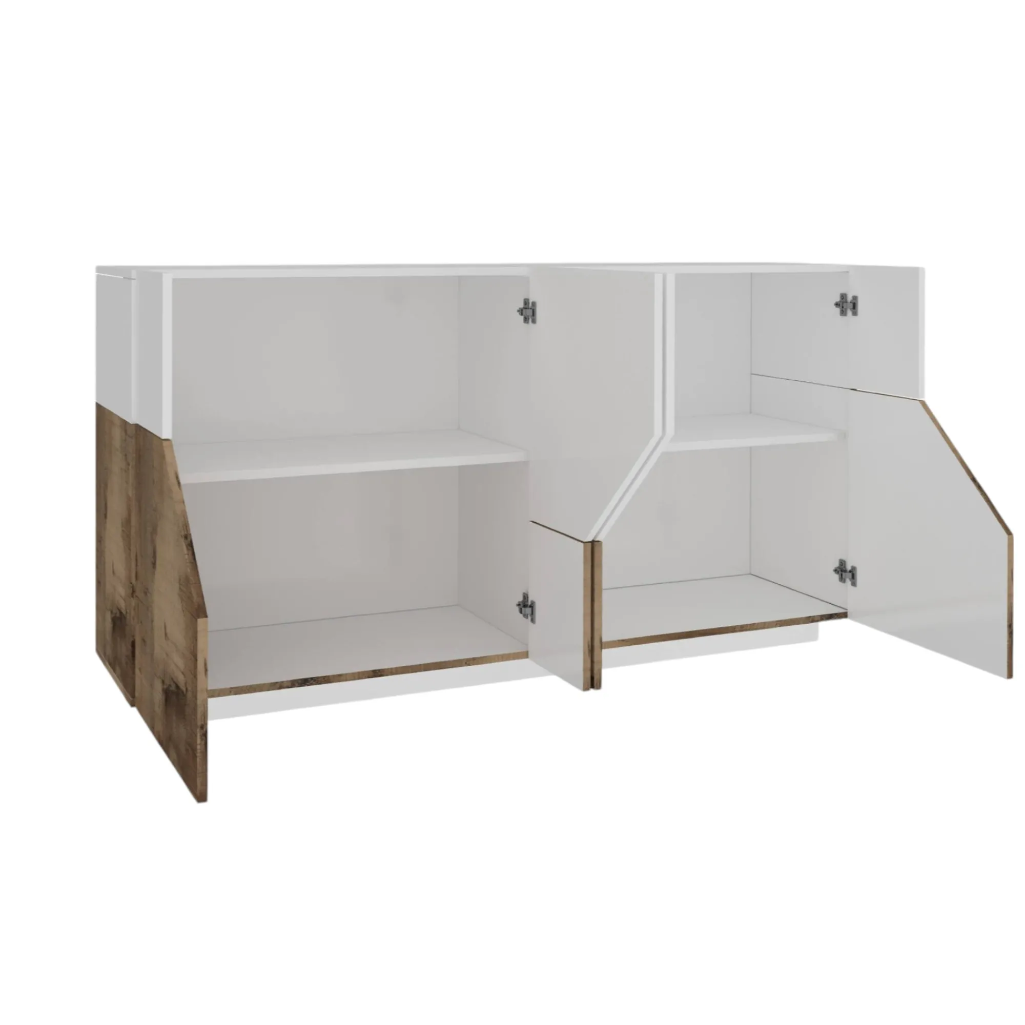 Credenza Ania, cm 200x43h86, Bianco lucido e Acero<Dmora Discount