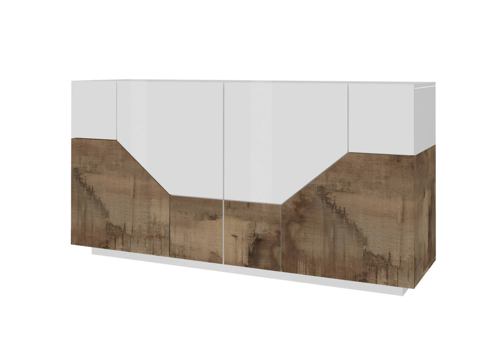 Credenza Ania, cm 200x43h86, Bianco lucido e Acero<Dmora Discount