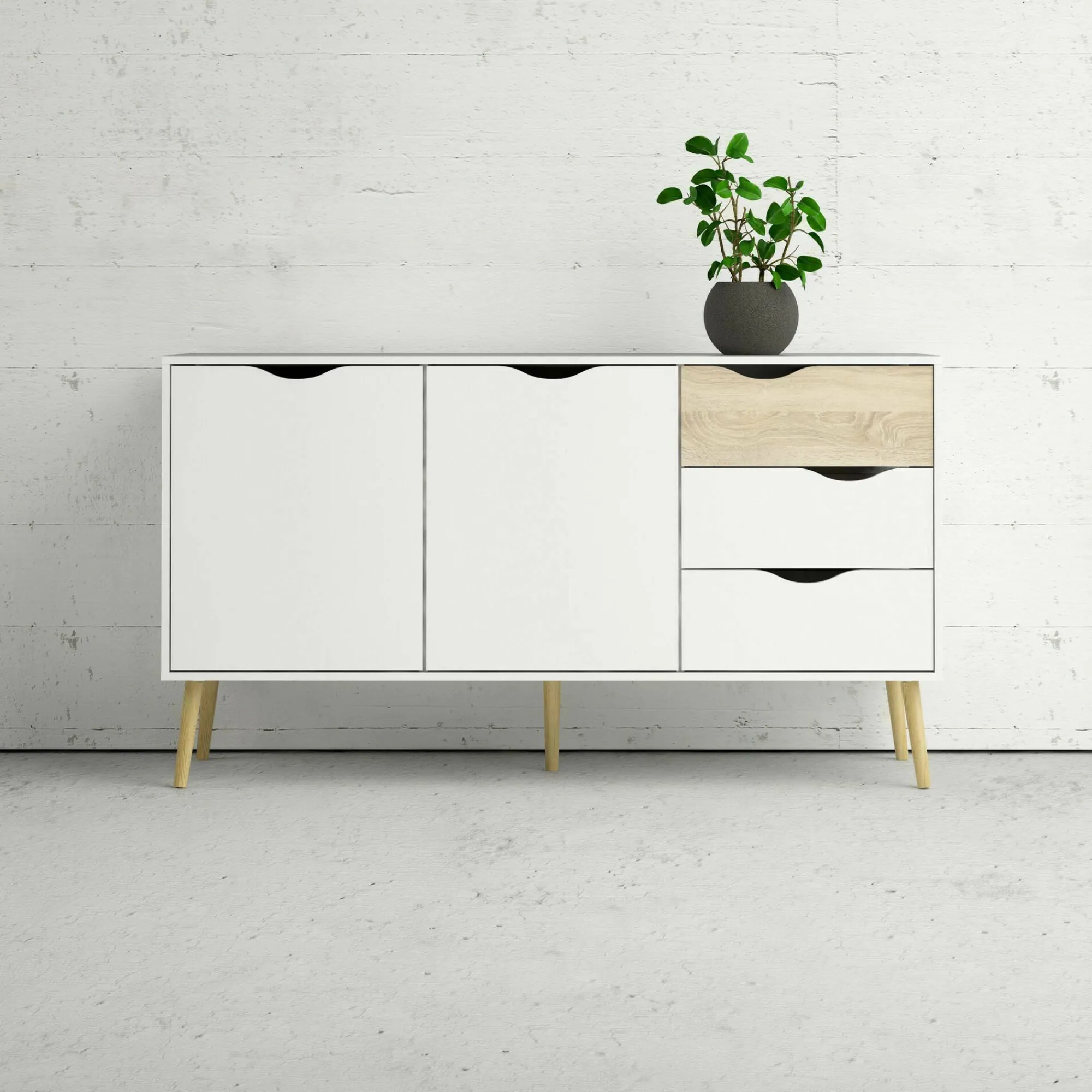 Credenza Animato, 147x39 h81 cm, Bianco e Quercia<Dmora Hot