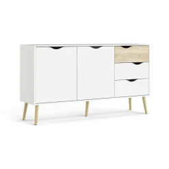 Credenza Animato, 147x39 h81 cm, Bianco e Quercia<Dmora Hot