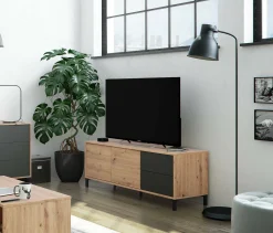 Credenza Anora, 130x41h47 cm, Rovere nodi e Antracite<Dmora Hot