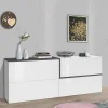 Credenza Anubi, cm 210x40h80, Bianco lucido e Ardesia<Dmora Sale