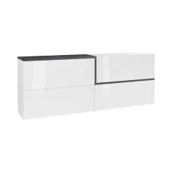 Credenza Anubi, cm 210x40h80, Bianco lucido e Ardesia<Dmora Sale