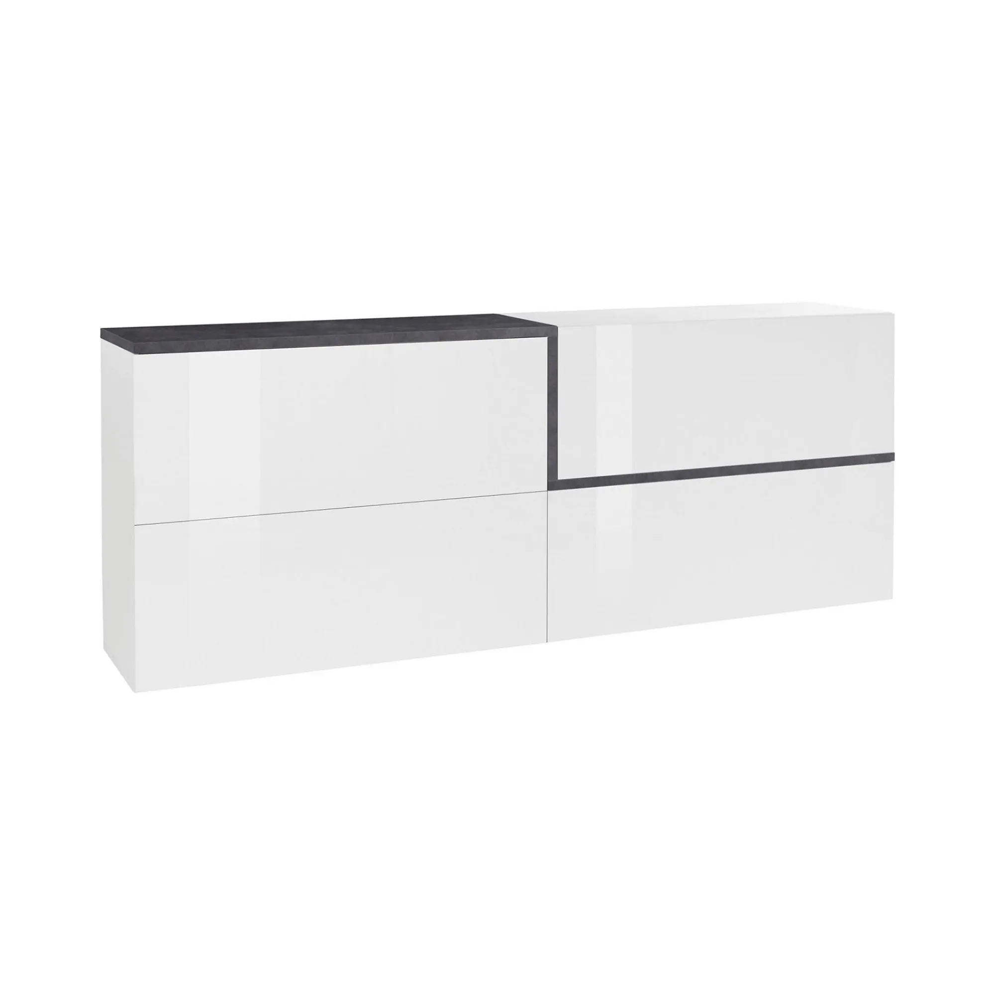 Credenza Anubi, cm 210x40h80, Bianco lucido e Ardesia<Dmora Sale