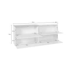 Credenza Anubi, cm 210x40h80, Bianco lucido e Ardesia<Dmora Sale
