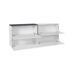 Credenza Anubi, cm 210x40h80, Bianco lucido e Ardesia<Dmora Sale