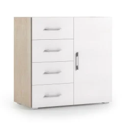 Credenza Aracnida, 90x41h87 cm, Bianco e Rovere<Dmora Fashion