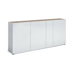 Credenza Arcanda, 203x40h92 cm, Bianco lucido e Rovere<Dmora Online