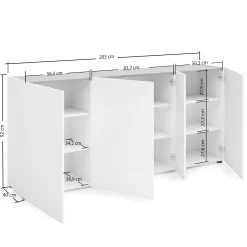 Credenza Arcanda, 203x40h92 cm, Bianco lucido e Rovere<Dmora Online