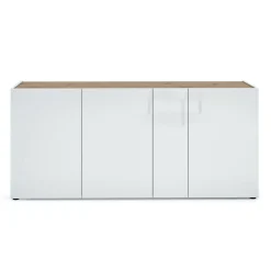 Credenza Arcanda, 203x40h92 cm, Bianco lucido e Rovere<Dmora Online