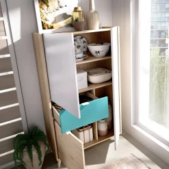 Credenza Archimede, 81x43h137 cm, Bianco e Rovere<Dmora Best Sale