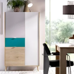 Credenza Archimede, 81x43h137 cm, Bianco e Rovere<Dmora Best Sale
