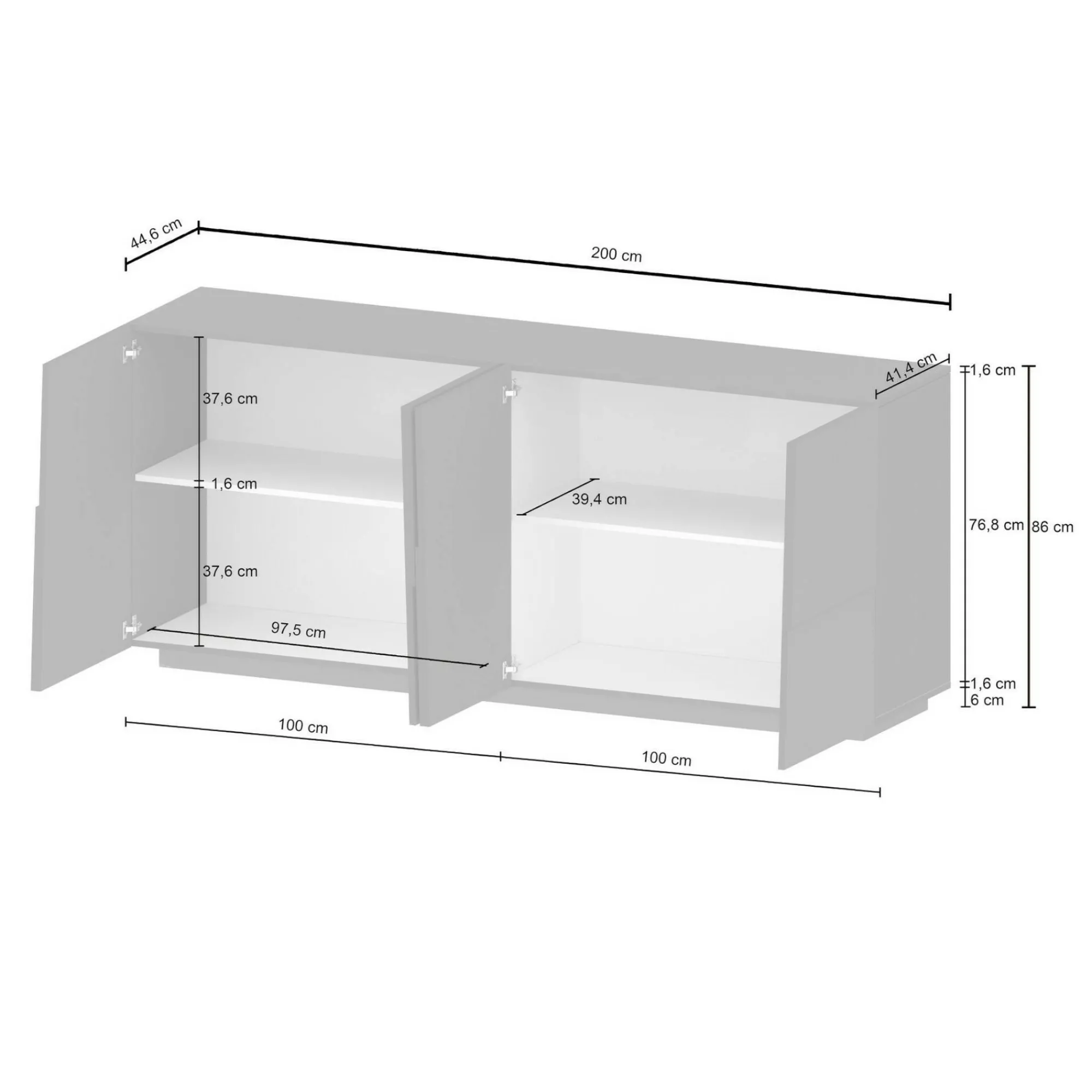 Credenza Arda, 200x44h86 cm,<Dmora Outlet