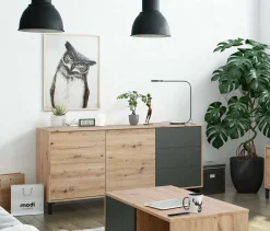 Credenza Ardelia, 154x41h74 cm, Rovere nodi e Antracite<Dmora Outlet