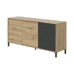 Credenza Ardelia, 154x41h74 cm, Rovere nodi e Antracite<Dmora Outlet