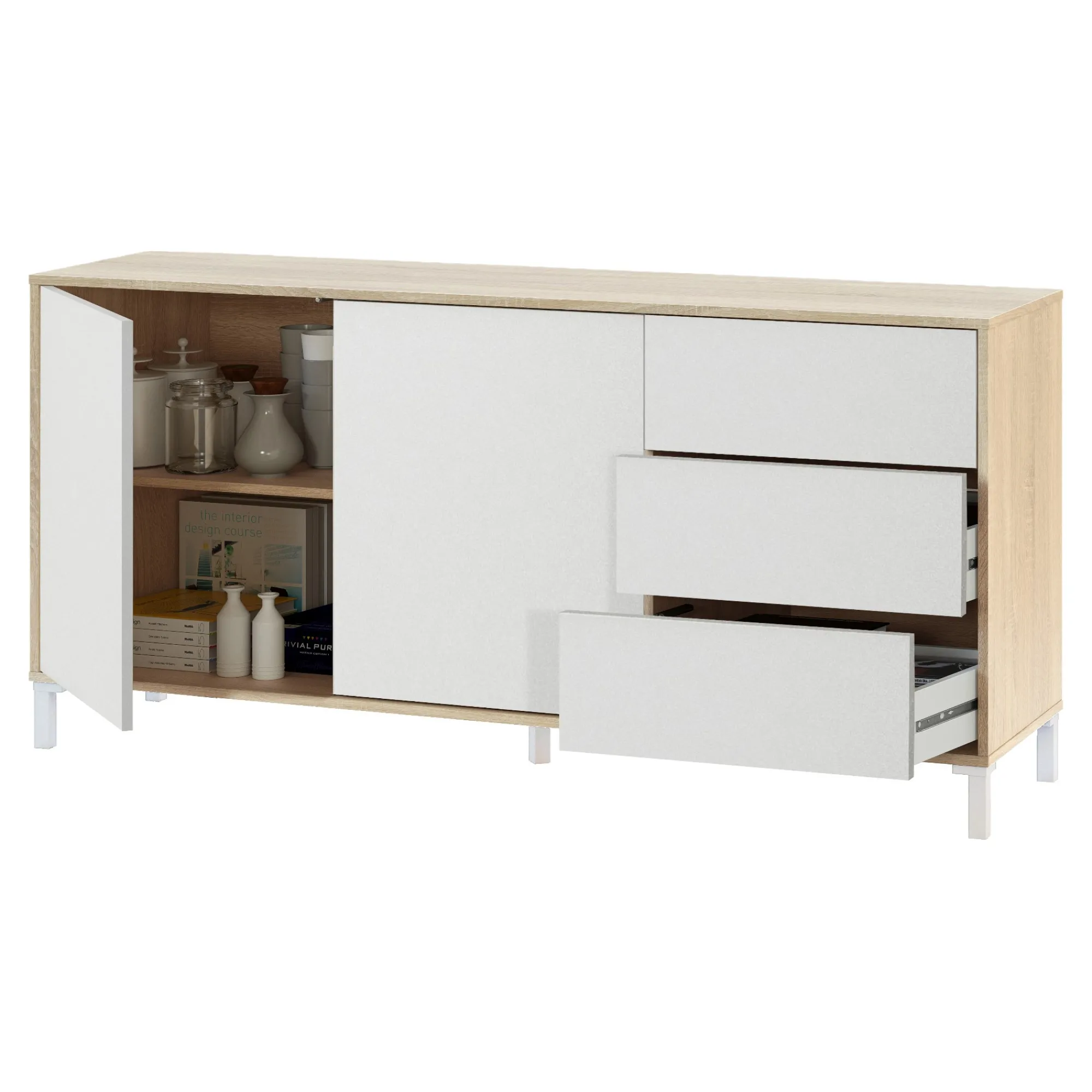 Credenza Ardelia, 154x41h74 cm, Rovere e Bianco<Dmora Fashion