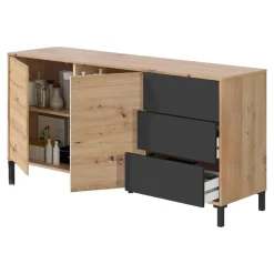 Credenza Ardelia, 154x41h74 cm, Rovere nodi e Antracite<Dmora Outlet