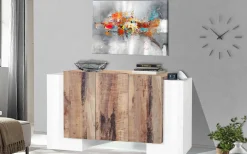 Credenza Arek, cm 170x45h85, Bianco lucido e Acero<Dmora Store