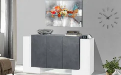 Credenza Arek, cm 170x45h85, Bianco lucido e Ardesia<Dmora Sale