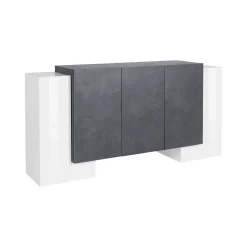Credenza Arek, cm 170x45h85, Bianco lucido e Ardesia<Dmora Sale
