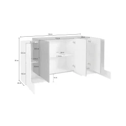 Credenza Arek, cm 170x45h85, Bianco lucido e Acero<Dmora Store