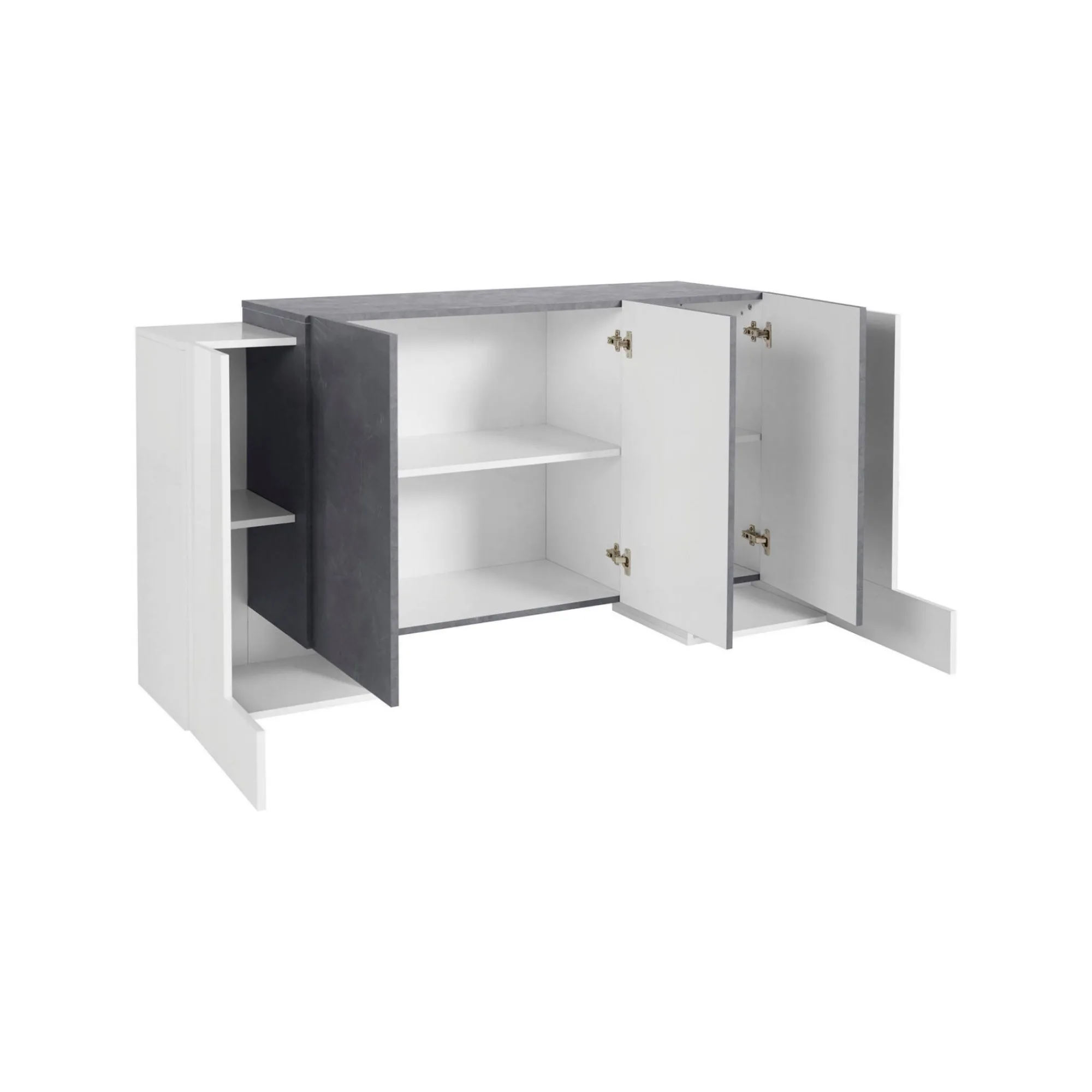 Credenza Arek, cm 170x45h85, Bianco lucido e Ardesia<Dmora Sale