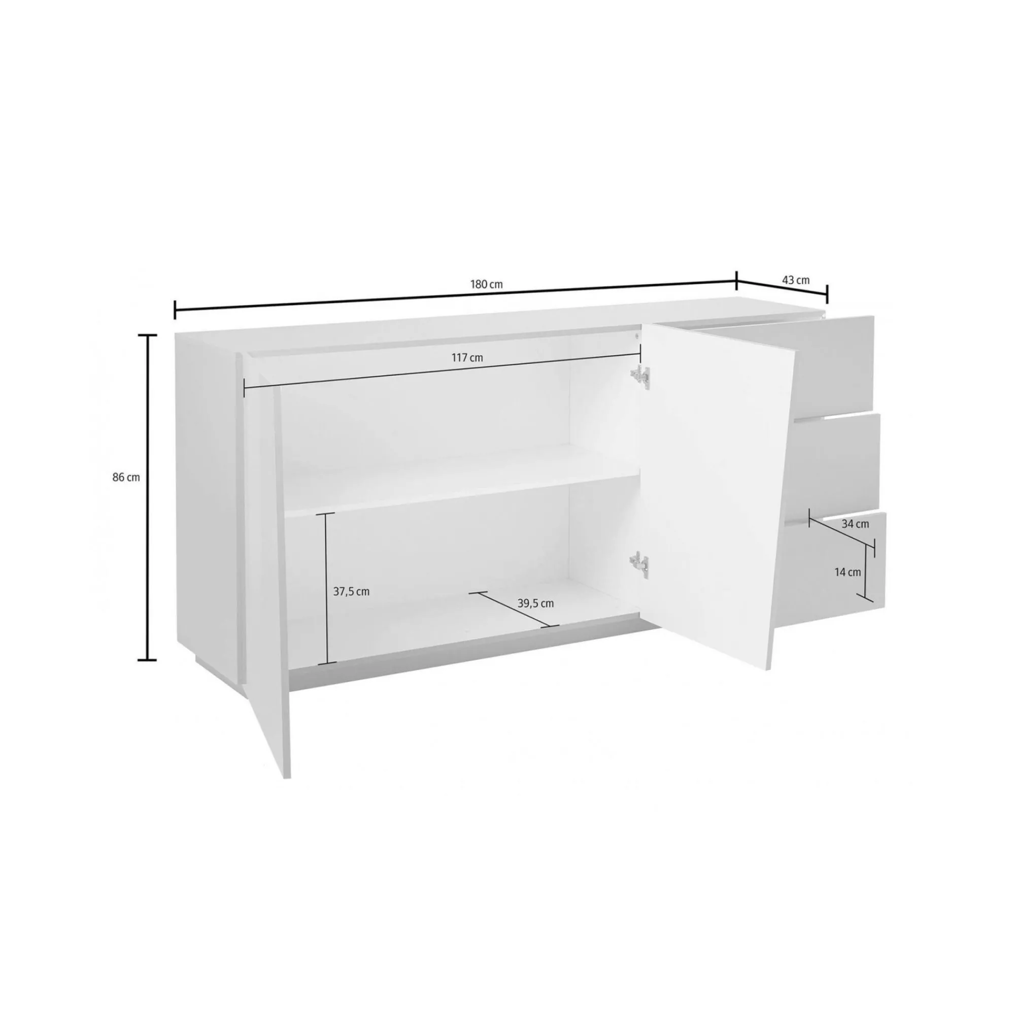 Credenza Ariet, cm 180x43h86,<Dmora Fashion