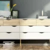 Credenza Arista, 196x39 h82 cm, Bianco e Quercia<Dmora Discount