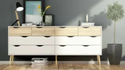 Credenza Arista, 196x39 h82 cm, Bianco e Quercia<Dmora Discount