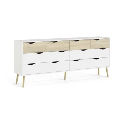 Credenza Arista, 196x39 h82 cm, Bianco e Quercia<Dmora Discount