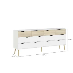 Credenza Arista, 196x39 h82 cm, Bianco e Quercia<Dmora Discount