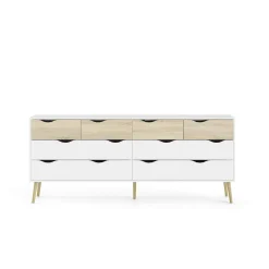 Credenza Arista, 196x39 h82 cm, Bianco e Quercia<Dmora Discount