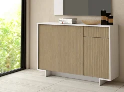 Credenza Arius, 134x35h87 cm, Bianco e Beige<Dmora New