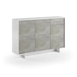 Credenza Arius, 134x35h87 cm, Bianco e Cemento<Dmora Clearance