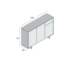 Credenza Arius, 134x35h87 cm, Bianco e Cemento<Dmora Clearance