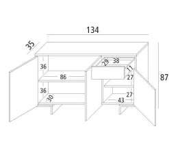 Credenza Arius, 134x35h87 cm, Bianco e Cemento<Dmora Clearance