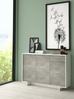 Credenza Arius, 134x35h87 cm, Bianco e Cemento<Dmora Clearance