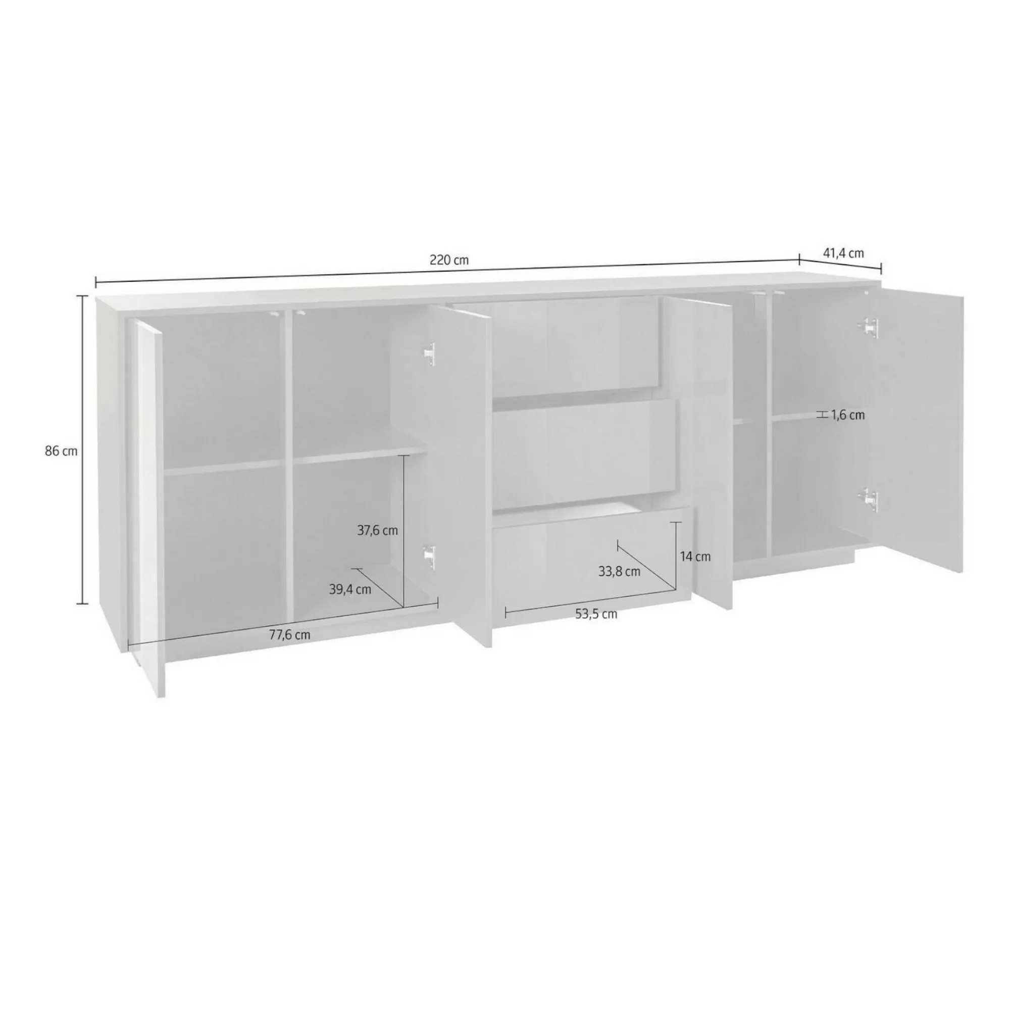 Credenza Arrachis, cm 220x41h86,<Dmora Online