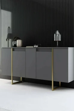 Credenza Arta, 160x35h80 cm, Antracite e Oro<Dmora Shop