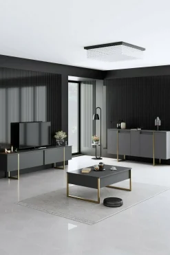 Credenza Arta, 160x35h80 cm, Antracite e Oro<Dmora Shop