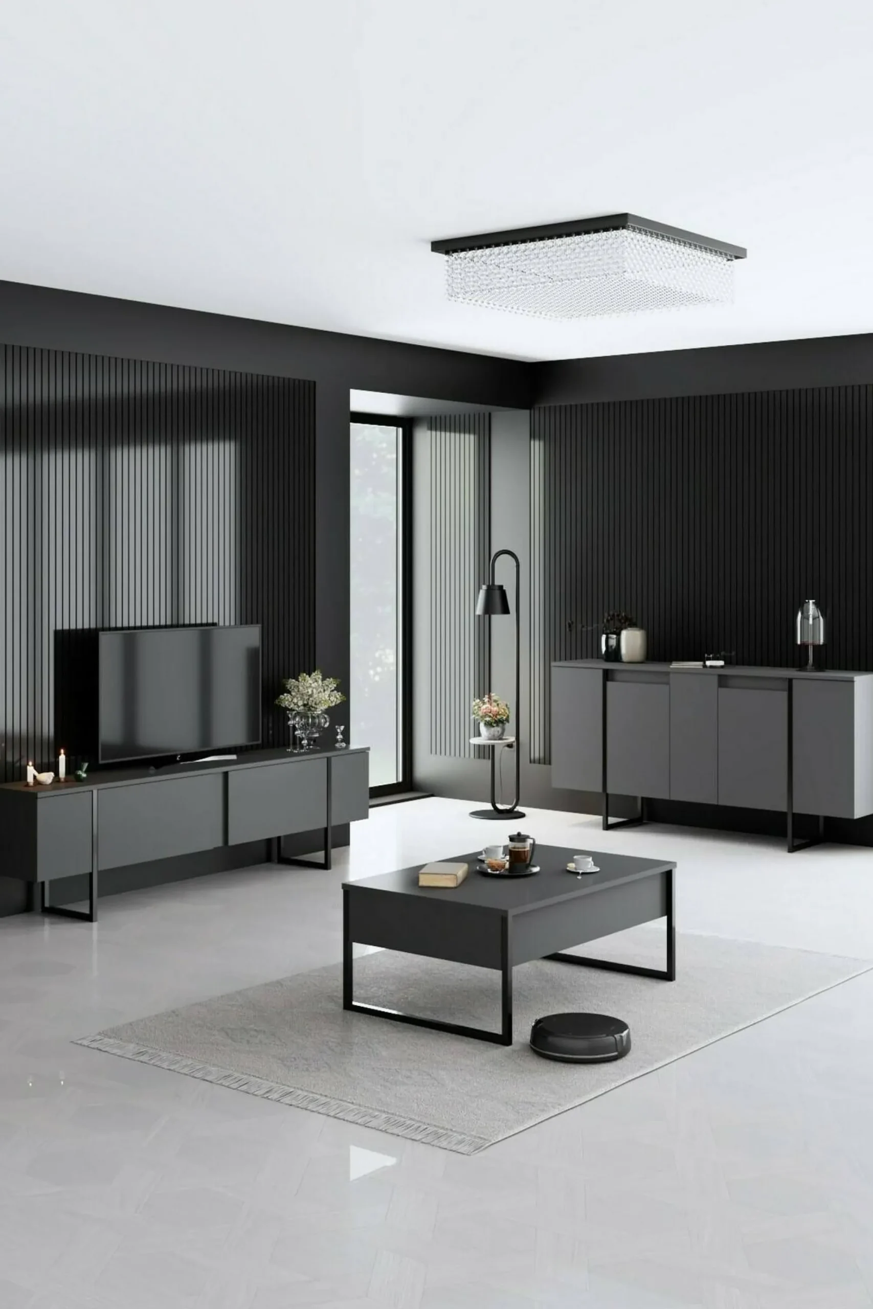 Credenza Arta, 160x35h80 cm, Antracite e Nero<Dmora Sale