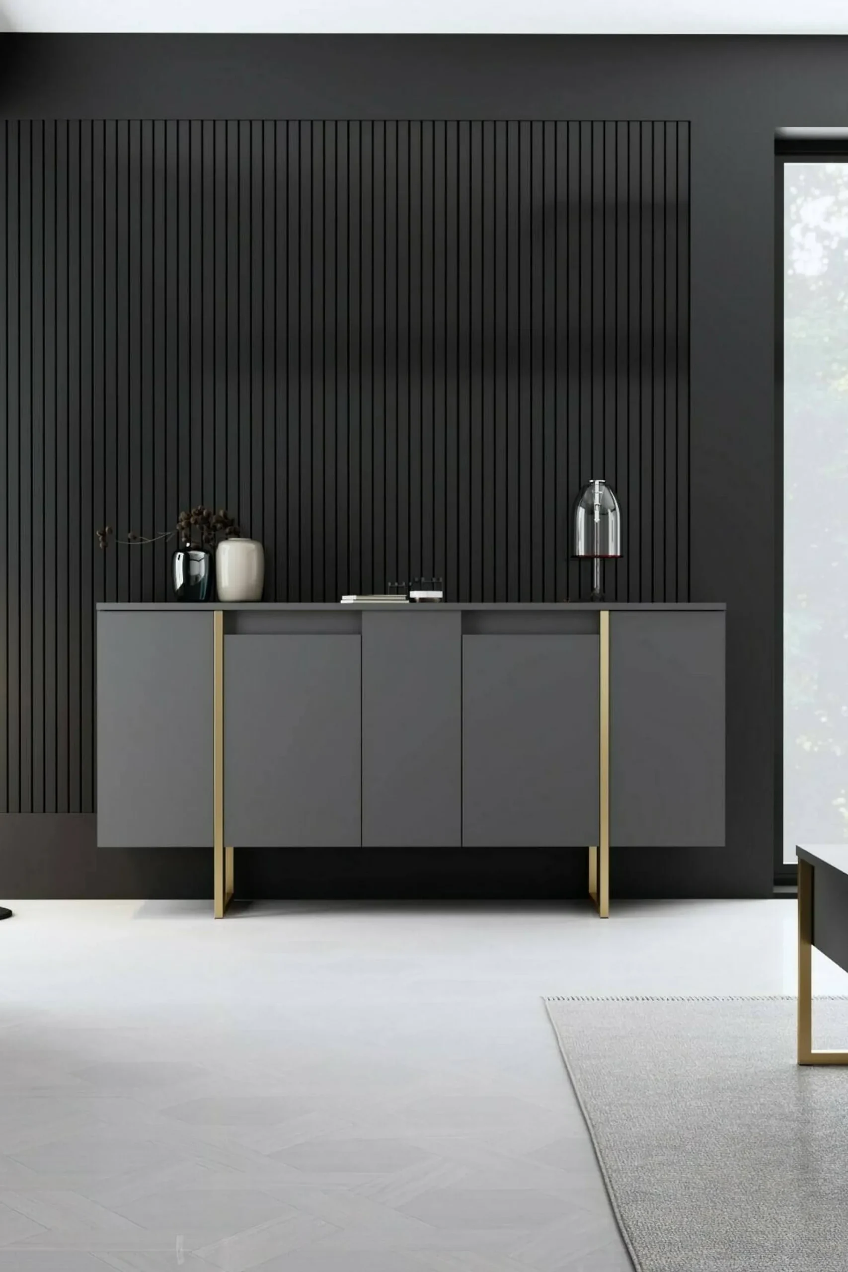 Credenza Arta, 160x35h80 cm, Antracite e Oro<Dmora Shop